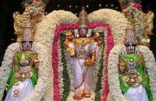 Lord Sri Venkateswara With Sri Devi And Bhudevi